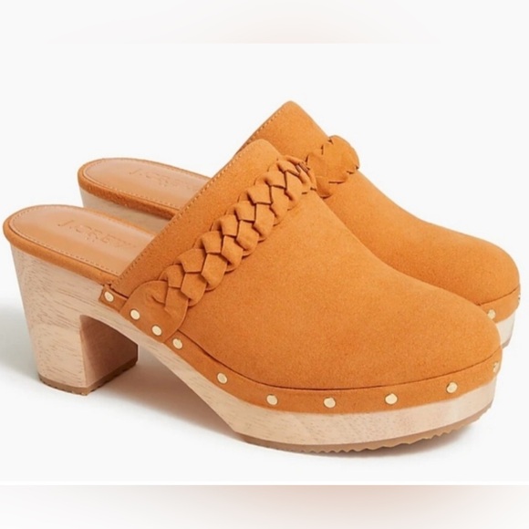 NWOT J. Crew | Women’s caramel faux suede wooden chunky heel braided bridge clog - Picture 10 of 10